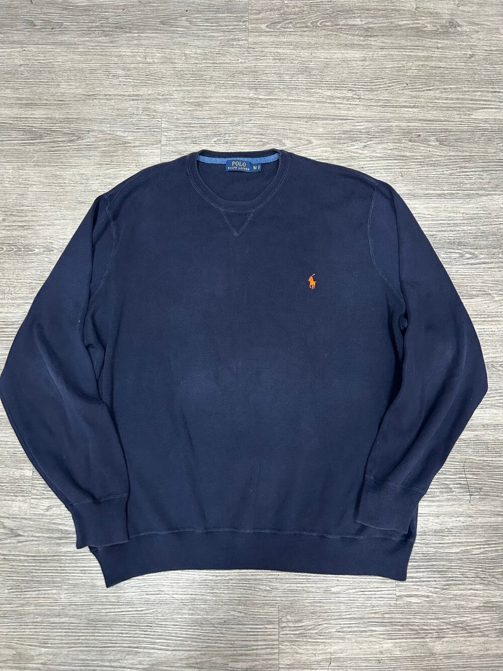Polo Ralph Lauren Sweatshirt Mens 3XLT Tall Navy Blue Orange Pony Crewneck